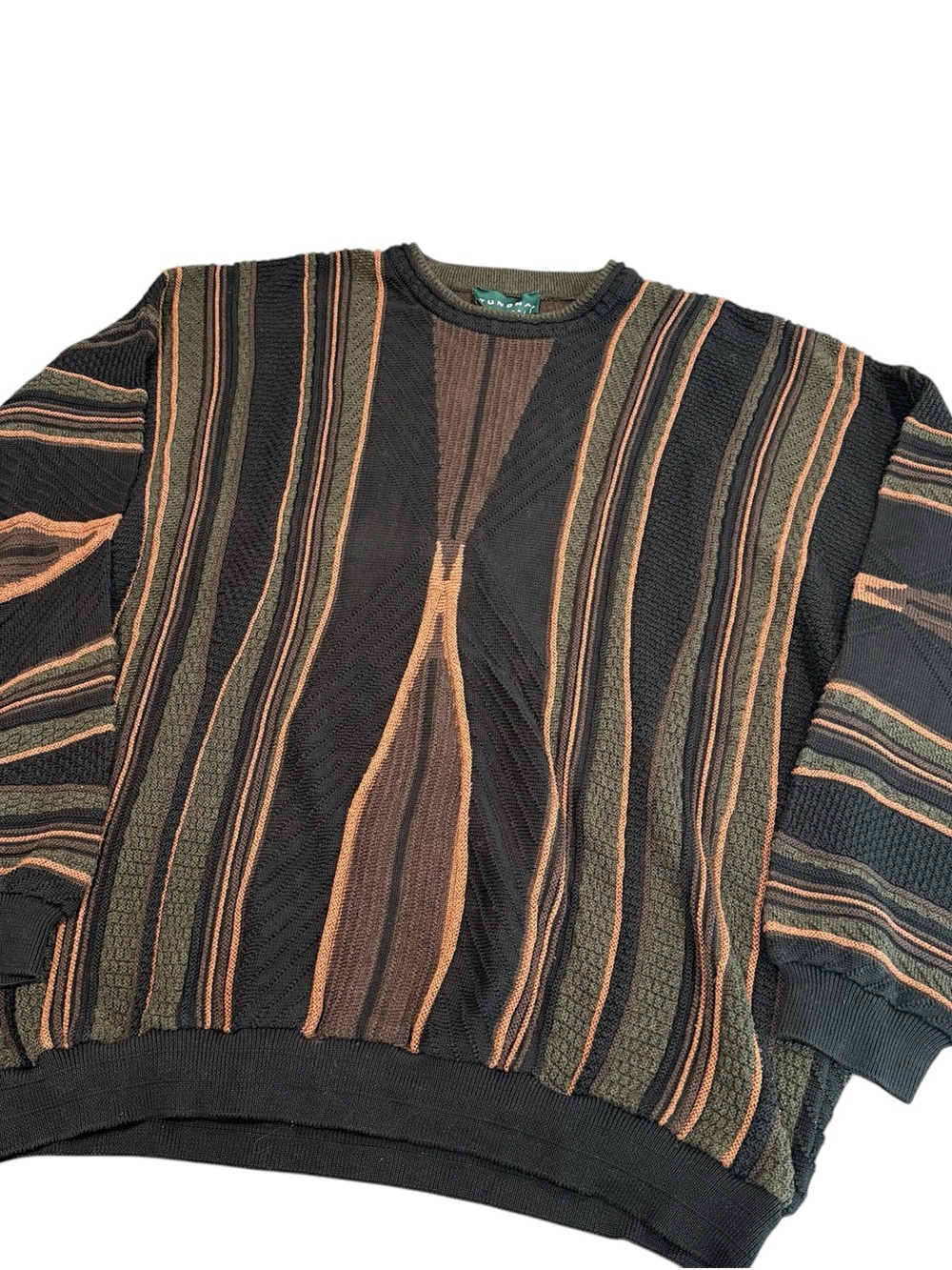 Tundra 2XLT chunky vintage sweater 90s men green brown black neutral